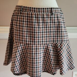 SO Brown and White Ruffled Fit and Flare Mini Skirt